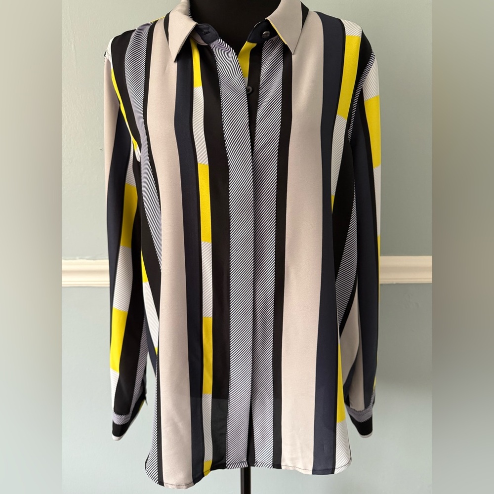 DKNY Navy and Gray Striped Top